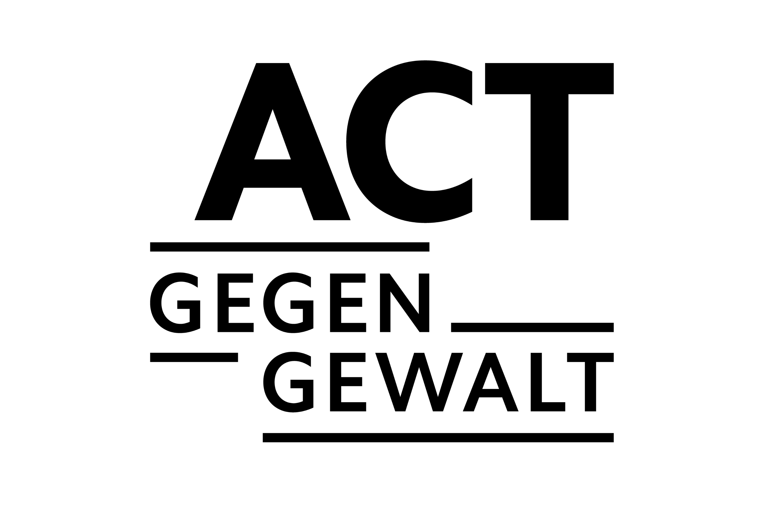 Logo mit der Aufschrift 'Act gegen Gewalt' in schwarzer Schrift auf weißem Hintergrund.